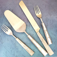 Custom Wedding Cake Knife - Personalized Wedding Cake Cutter - Cake Fork Set-Mother of Pearl Inlay on Handles - Cake Knife Set & Forks