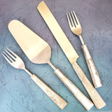 Custom Wedding Cake Knife - Personalized Wedding Cake Cutter - Cake Fork Set-Mother of Pearl Inlay on Handles - Cake Knife Set & Forks