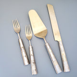 Custom Wedding Cake Knife - Personalized Wedding Cake Cutter - Cake Fork Set-Mother of Pearl Inlay on Handles - Cake Knife Set & Forks