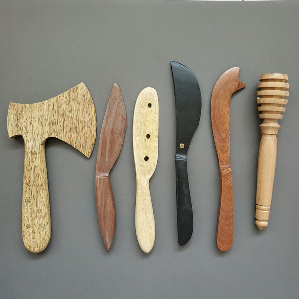Wood Cheese Knives Set - Wooden Handmade Spreader Knives - Wooden Honey Spoon - Wood Axe for cheese spreads - Gift Boxed