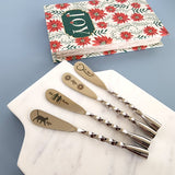 Personalized Rope Twist Handles Cheese Knives Set - Laser Engraved Handmade Spreader Knives - Rustic finish handles - Gift Boxed