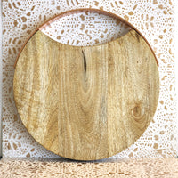 Wood Charcuterie Board - Rose Gold handle Cheese Board - Cheese Platter with Hammered Finish Handles - Circular Cheese Board with handle
