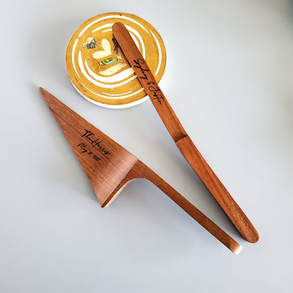 Wedding Cake Server and Knife - Custom Wooden Cake Knife Set - Personalized Rustic Wedding Gift  - Cake Shovel and Knife -  Artisan Handmade