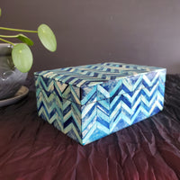 Bone Inlay Jewelry Box - Boho Jewelry Organizer - Blue Decorative Box - Wooden Jewelry Box - Jewelry Holder - Handmade Wooden Trinket Box