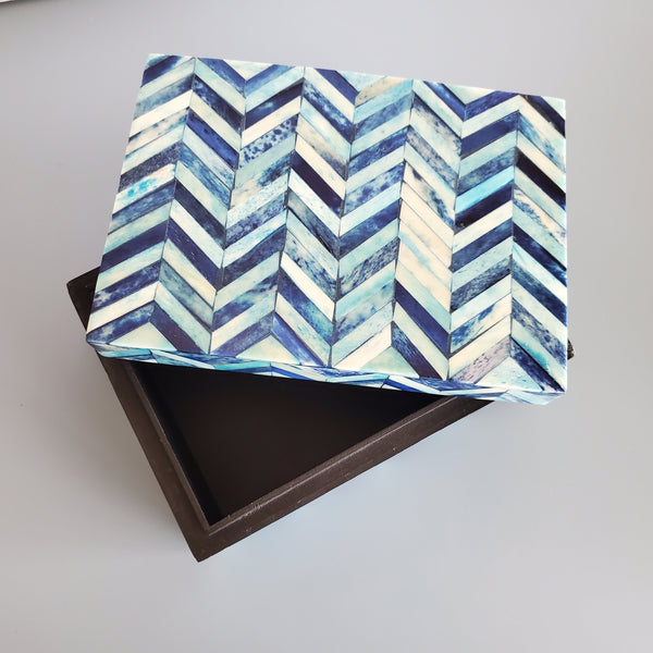Bone Inlay Jewelry Box - Boho Jewelry Organizer - Blue Decorative Box - Wooden Jewelry Box - Jewelry Holder - Handmade Wooden Trinket Box