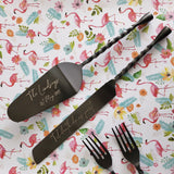 Black Wedding Cake Knife, Server and Fork Set -  Personalized Wedding Cake Knife, Cake Shovel & Cake Fork Set - Black Matte or Glossy Finish