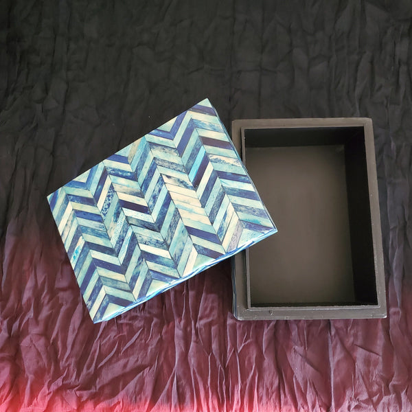 Handmade Blue Bone Inlay Rectangle Storage Box – 7x5x3 Inch, Decorative Keepsake Or Jewelry Box