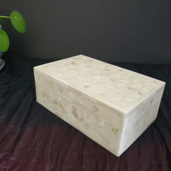 White Bone Inlay Jewelry Box - Boho Jewelry Organizer - Decorative Box - Wooden Jewelry Box - Jewelry Holder - Handmade Wooden Trinket Box