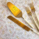 Pearl Cake Server Set Wedding - Cake Server and Knife - Personalized Cake Forks - White & Gold Wedding Cake Cutting Set- Wedding Cake Server