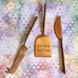 Personalized Cheese Knife Set - Gold, Copper and Matte Black - Hammered Handles -   Charcuterie Board Essentials - Gift Boxed