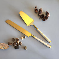 Luxurious Personalized Wedding Cake Knife and Server Set - Gold Wedding Cake Cutter Set - Mother of Pearl Handles -Cake Server and Knife Set