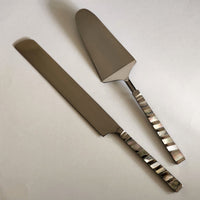 Personalized Wedding Cake Serving Set - Wedding Cake Knife and Cake Server Set - Mother of Pearl Cake Cutting Set - Black Gunmetal Finish