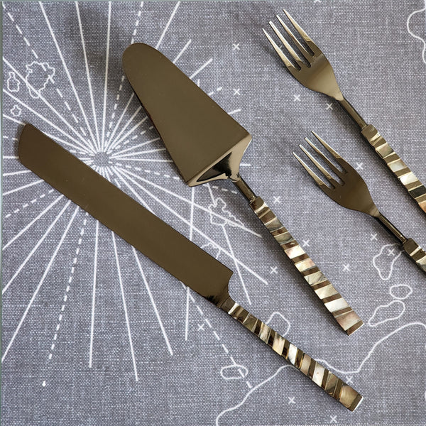 Personalized Wedding Cake Serving Set - Wedding Cake Knife and Cake Server Set - Mother of Pearl Cake Cutting Set - Black Gunmetal Finish