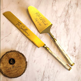 Luxurious Personalized Wedding Cake Knife and Server Set - Gold Wedding Cake Cutter Set - Mother of Pearl Handles -Cake Server and Knife Set