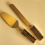 Custom Wedding Cake Knife and Server Set - Tiger Eye Handles - Laser Engraved Gold Cake Serving Set - Gothic Wedding Cake Knife and Server