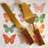 Custom Wedding Cake Knife and Server Set - Rust Gemstone Handles - Laser Engraved Gold Cake Serving Set - Gothic Wedding Cake Knife & Server