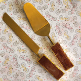 Custom Wedding Cake Knife and Server Set - Rust Gemstone Handles - Laser Engraved Gold Cake Serving Set - Gothic Wedding Cake Knife & Server