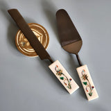 Custom Wedding Cake Knife and Server Set - Marble Handles - Laser Engraved Gold Cake Serving Set - Gothic Wedding Cake Knife and Server