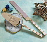 Custom Cake Serving Set - Wedding Cake Knife and Cake Server Set - Mother of Pearl Cake Cutting Set - Mirror Silver Finish