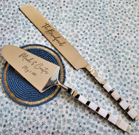 Custom Cake Serving Set - Wedding Cake Knife and Cake Server Set - Mother of Pearl Cake Cutting Set - Mirror Silver Finish
