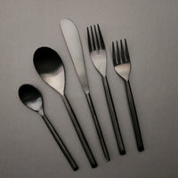 Black Cutlery Set - Sleek Flatware Set - 5 Piece Hostess Set - Modern Flatware Set - Handmade Silverware -Stainless Steel Cutlery