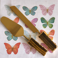 Custom Wedding Cake Knife and Server Set - Tiger Eye Handles - Laser Engraved Gold Cake Serving Set - Gothic Wedding Cake Knife and Server
