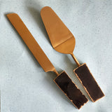 Custom Wedding Cake Knife and Server Set - Black Gemstone Handles - Laser Engraved Gold Cake Serving Set -Gothic Wedding Cake Knife & Server