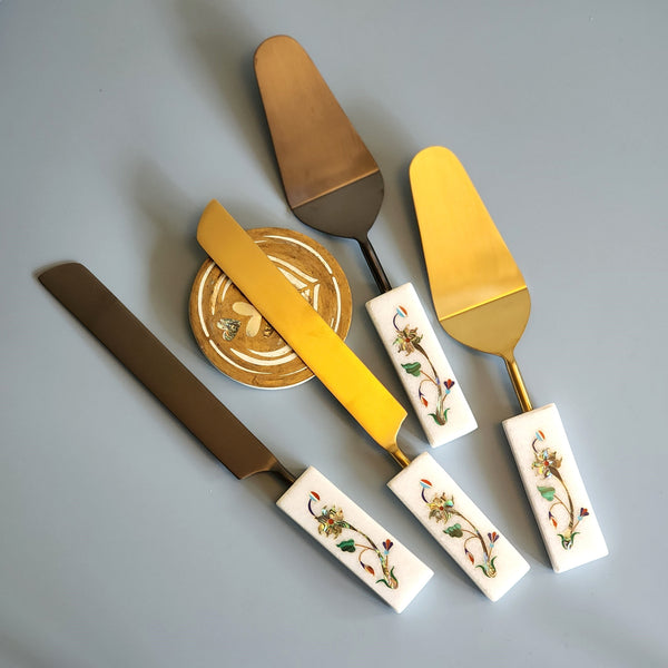 Custom Wedding Cake Knife and Server Set - Marble Handles - Laser Engraved Gold Cake Serving Set - Gothic Wedding Cake Knife and Server