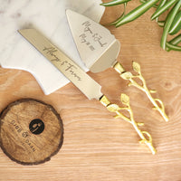 Gold Wedding Cake Knife - Personalized Wedding Cake Cutter - Engraved Cake Server Set - Custom Wedding Gift - Rustic Cake Server and Knife