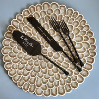 Black Wedding Cake Knife, Server and Fork Set -  Personalized Wedding Cake Knife, Cake Shovel & Cake Fork Set - Black Matte or Glossy Finish