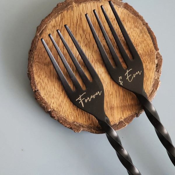 Custom Wedding Cake Forks - Black Wedding Flatware - Engraved Wedding Forks - I Do Me Too - Bridal Shower Gifts - Wedding Keepsake -Gift Box