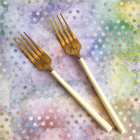 Ivory & Gold Wedding Cake Forks - Custom Wedding Gifts - Engraved Wedding Forks - Bride Groom Forks - Bridal Shower Gift - Wedding Keepsake