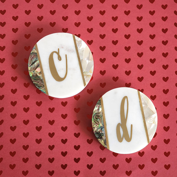 Personalized Marble Coaster Set - Abalone Coasters - Marble Coasters Valentine Gift - Mother of Pearl Coaster Set - Custom Wedding Favors