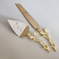 Gold Wedding Cake Knife - Personalized Wedding Cake Cutter - Engraved Cake Server Set - Custom Wedding Gift - Rustic Cake Server and Knife