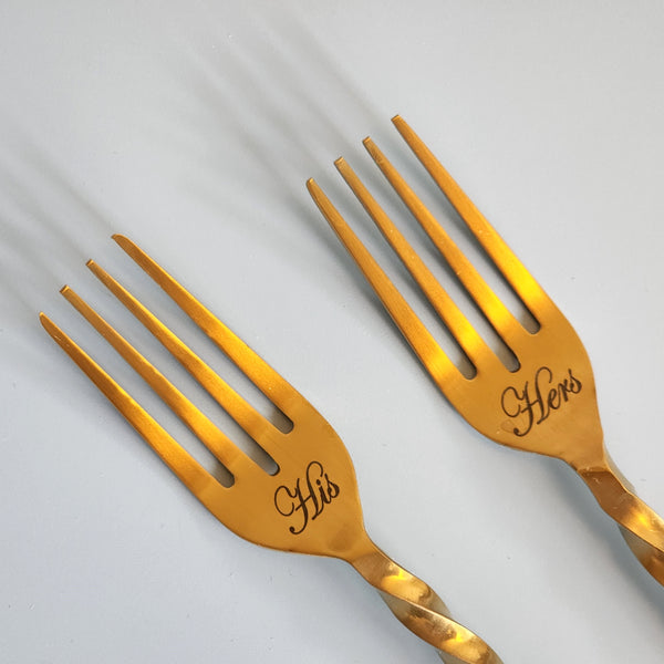 Gold Wedding Cake Forks - Custom Wedding Flatware - Engraved Wedding Forks - Bride Groom Forks - Bridal Shower - Wedding Keepsake - Gift Box