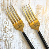 Black & Gold Wedding Cake Forks - Custom Wedding Gifts - Engraved Wedding Forks - Bride Groom Forks - Bridal Shower Gift - Wedding Keepsake
