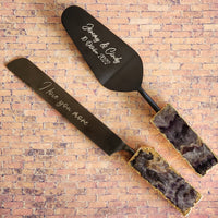 Engraved Wedding Cake Knife and Server Set - Amethyst Wedding Cake Set - Black Cake Serving Set - Gothic Wedding Dcor - Personalized Gift