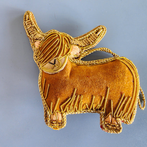 Christmas Decoration Gold Bison - Intricate Tree Decorations - Quilted Christmas Ornament -  Personalized Stocking Stuffer - Animal Ornament