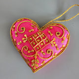 Christmas Decoration Heart Pink - Intricate Tree Decorations - Quilted Christmas Ornament -  Personalized Stocking Stuffer - Animal Ornament