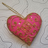 Christmas Decoration Heart Pink - Intricate Tree Decorations - Quilted Christmas Ornament -  Personalized Stocking Stuffer - Animal Ornament