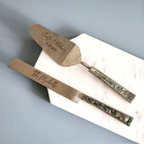 Personalized Wedding Cake Knife, Server and Fork Set -  Mother of Pearl Wedding Cake Knife set-Abalone Shell Wedding Cake Shovel & Cake Fork