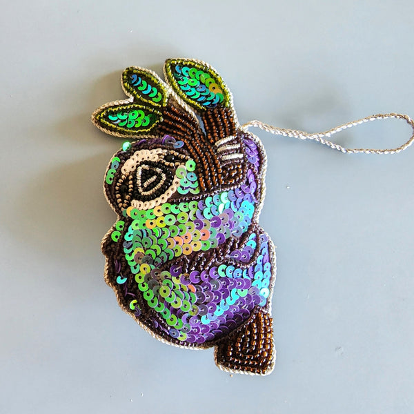 Christmas Decoration Sloth on a branch - Tree Decorations - Quilted Christmas Ornament -  Personalized Stocking Stuffer - Animal Ornament
