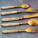 Mother of Pearl Inlay Flatware Set - Gold Wedding Flatware - 5 Piece Hostess Set - Handmade Gold Silverware - Gold Cutlery Set - Gift Boxed