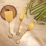 3 piece Cheese Knife Set - Rattan-wrapped handles - Hammered Gold Blades -  Charcuterie Board Essentials - Cheese Tools - Bridal Shower Gift