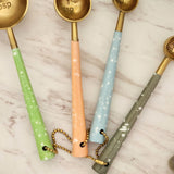 Gold Measuring Spoon Set - Pastel Color Handles - Gold Finish with Enameled Handles - Handmade - 1 Table spoon to 1/4 Tea Spoon - Gift Boxed