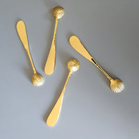 Personalized Sea-Shell Shape Cheese Knives Set - 4 piece Gold Spreader Set - Butter Knives - Rustic Spreader Knives - Handmade - Gift Boxed
