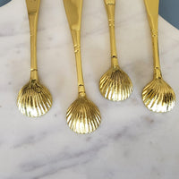 Personalized Sea-Shell Shape Cheese Knives Set - 4 piece Gold Spreader Set - Butter Knives - Rustic Spreader Knives - Handmade - Gift Boxed