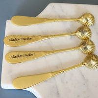 Personalized Sea-Shell Shape Cheese Knives Set - 4 piece Gold Spreader Set - Butter Knives - Rustic Spreader Knives - Handmade - Gift Boxed