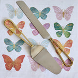 Personalized Wedding Cake Knife and Server Set - Gold Hand Hammered Handles - Wedding Gift - Wedding Cake Cutter -Gold Cake Server and Knife