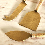3 piece Cheese Knife Set - Rattan-wrapped handles - Hammered Gold Blades -  Charcuterie Board Essentials - Cheese Tools - Bridal Shower Gift